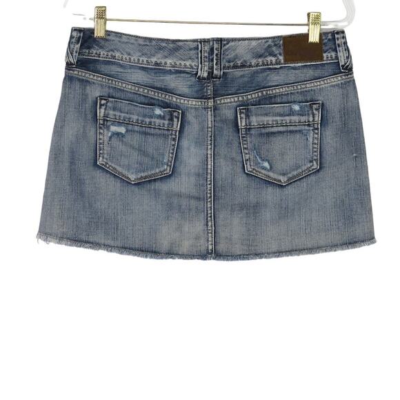 Y2k Express Jean Mini Skirt Frayed Hem Demi Micro Skirt Size 8 30" - Picture 3 of 5